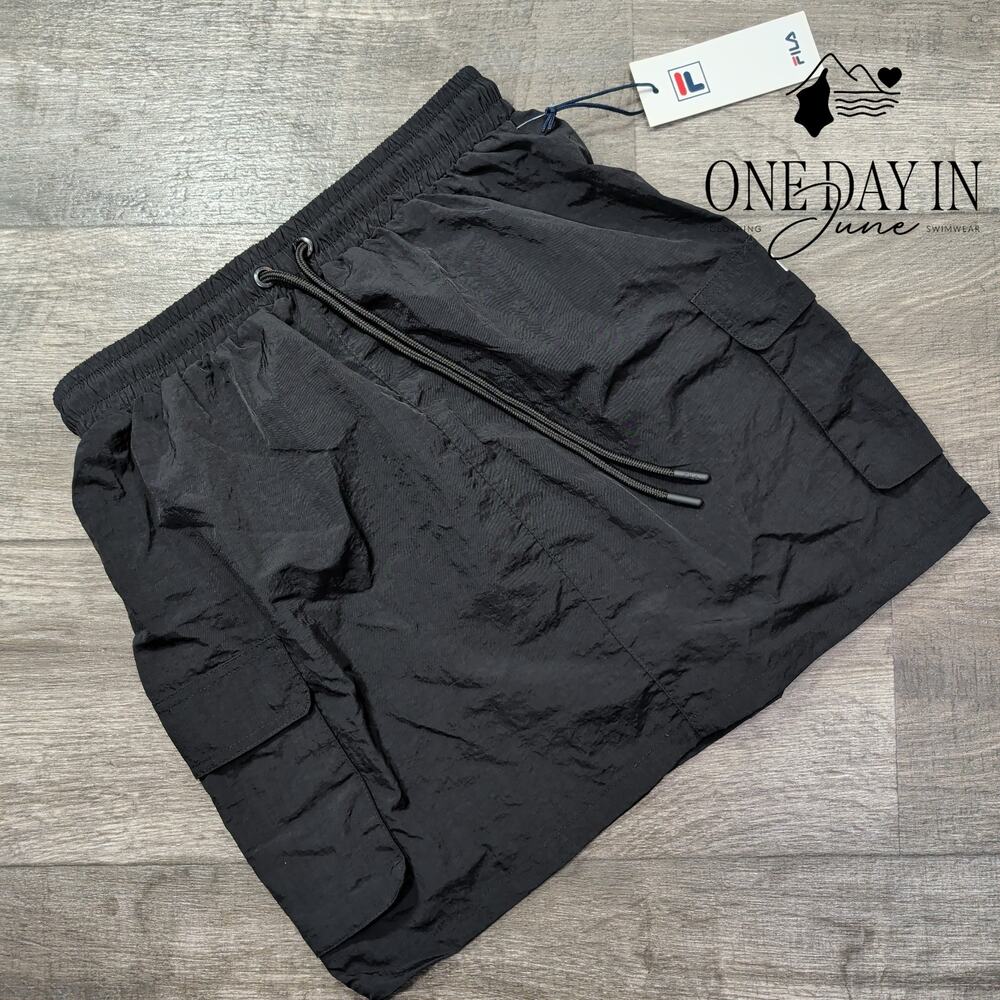 Fila Belle Cargo Mini Skirt Black Drawstring Utility NWT Size S